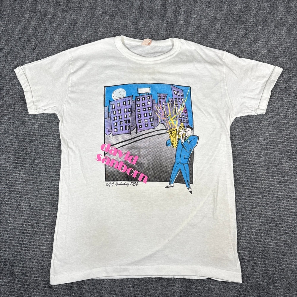 Vintage David Sanborn Jazz Saxophone Graphic T Shirt 1989 Vintage White